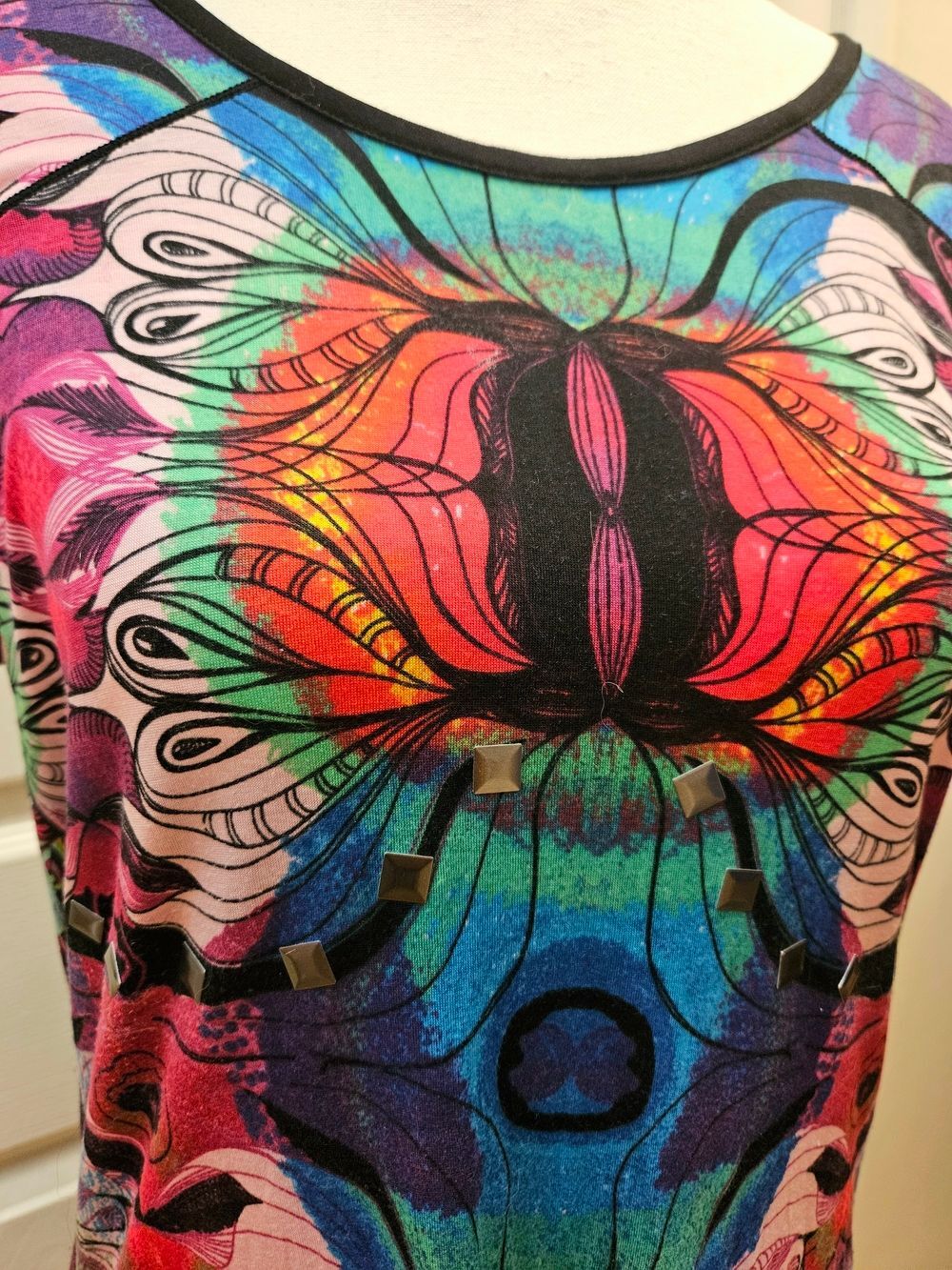 Y2K Vintage Custo Barcelona Festival Tencel Multicolor Print Mini Dress L - Picture 5 of 10